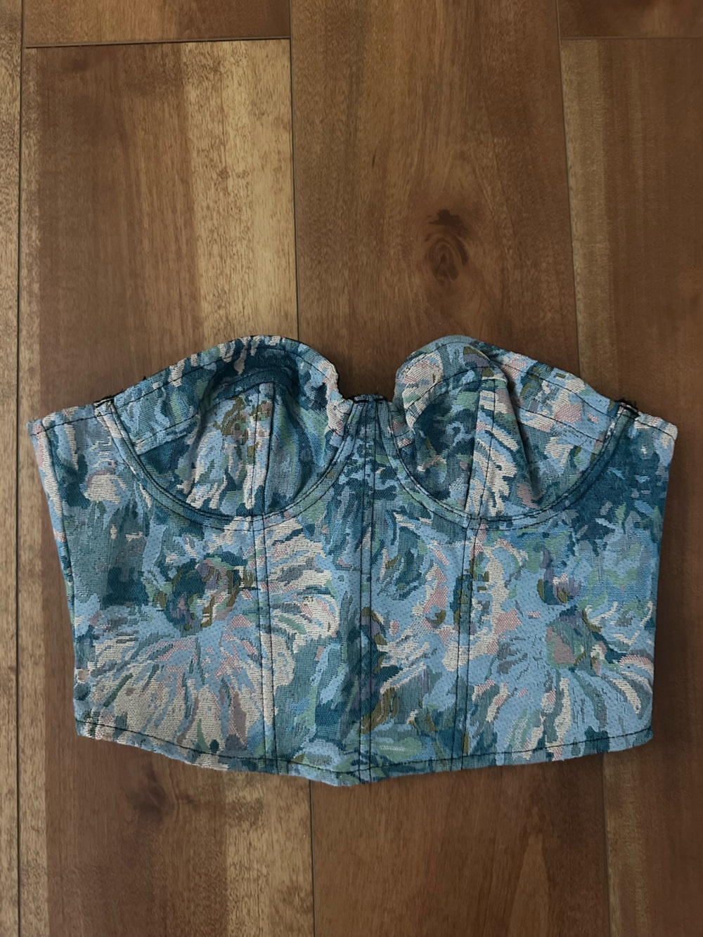 Floral Blue Strapless Bustier Top